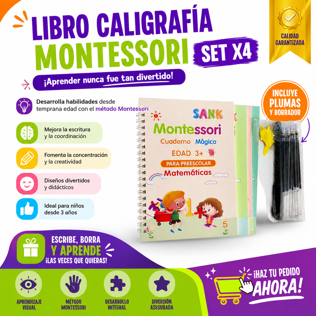 Kit Montessori Infantil SET x4 – Aprende Jugando y Sin Pantallas | Envío Gratis