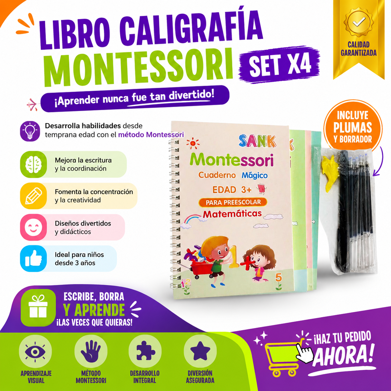 Kit Montessori Infantil SET x4 – Aprende Jugando y Sin Pantallas | Envío Gratis