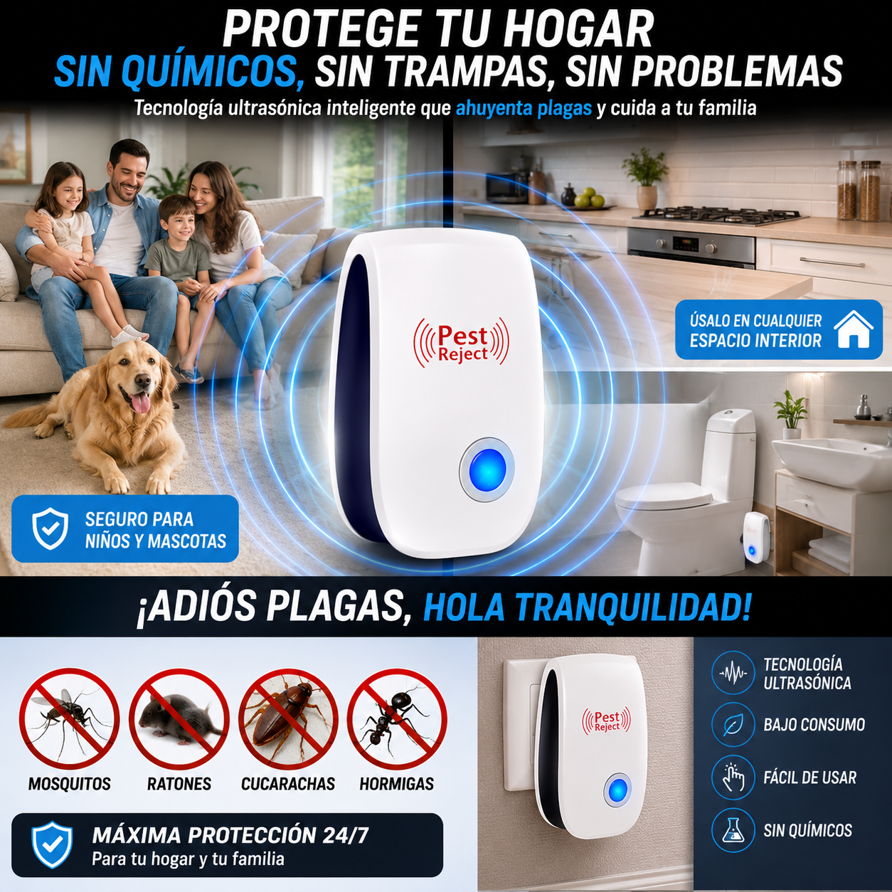 Repelente ultrasónico de insectos x1
