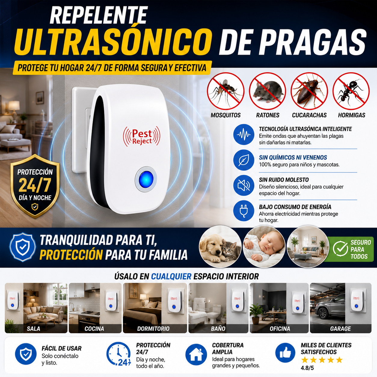 Repelente ultrasónico de insectos x1
